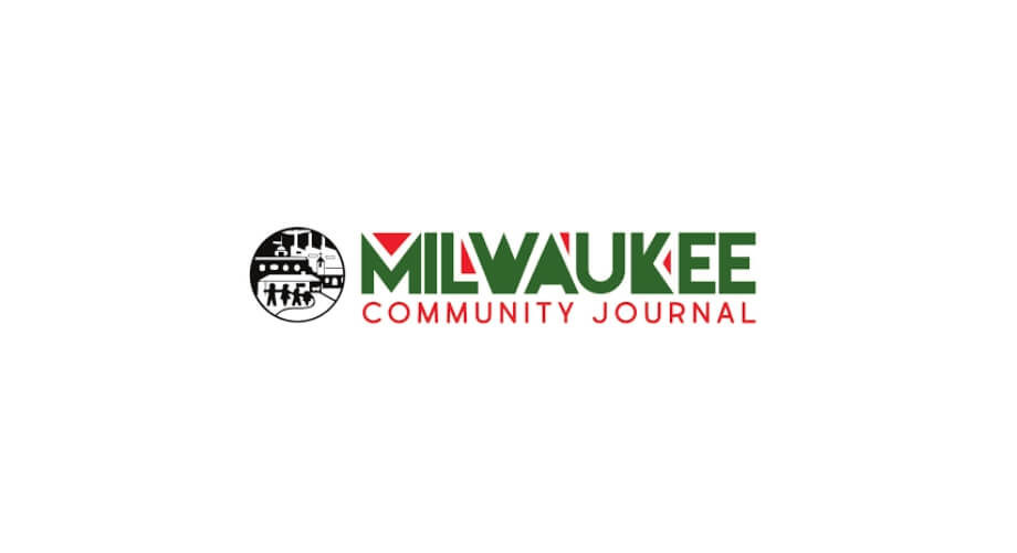 Milwaukee Community Journal logo. Green and red text with a circular icon depicting diverse people and a city building.