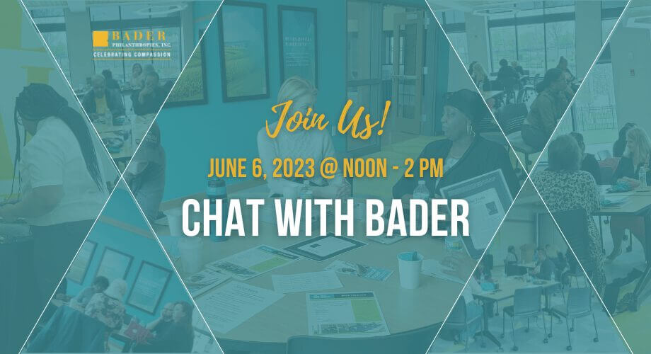 Attendees gather at Bader Philanthropies for the 'Chat with Bader' event on June 6, 2023, networking.