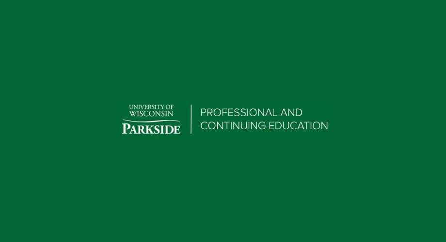 University of Wisconsin Parkside Professional and Continuing Education program logo. White text on dark green.