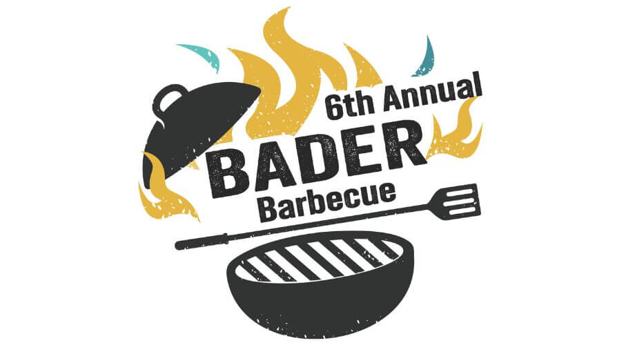 6th Annual Bader Barbecue event banner with grill, spatula, and flames. Plan for a delicious BBQ in 2025!
