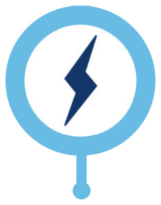Blue lightning bolt icon in a light blue circle representing leadership power and energy for BLI.