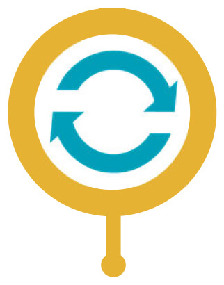 BLI leadership icon: gold circle with blue refresh arrows symbolizing a cycle of continuous reciprocity.