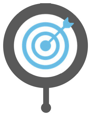 BLI leadership icon depicting a bullseye hit by an arrow, symbolizing goal actualization, strategic achievement, and focus.